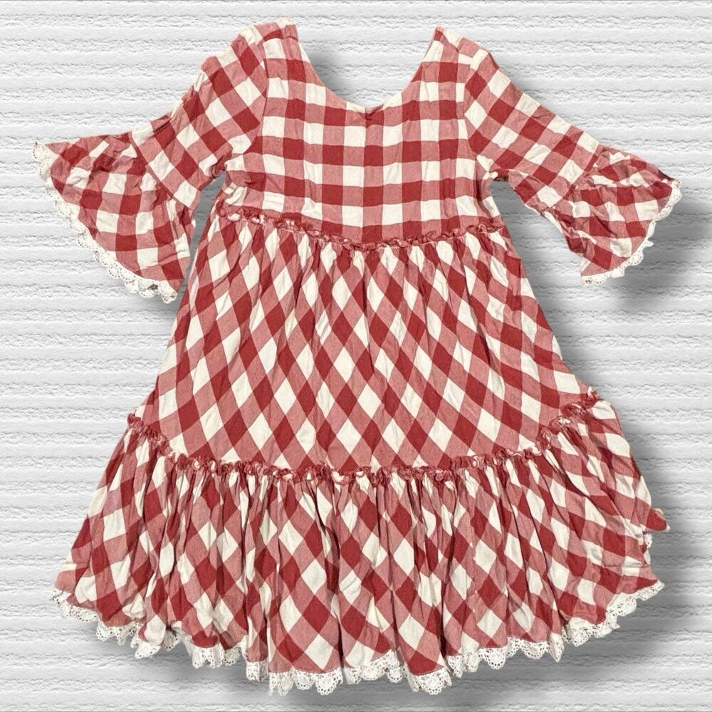 Matilda Jane Just Imagine Kassidy Plaid Twill Ruffle Dress Girls 10 Gingham Red
